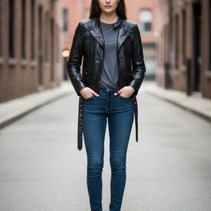 🔥 GAP Genuine Leather Moto Jacket – Belted – Women's Size (S/P)